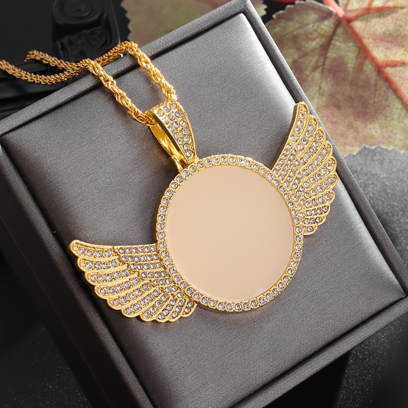 Men's & Women's Angel Wings Circular Medal Pendant Necklace